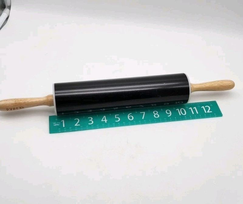 Pyrex Easy-clean Non-stick Black Metal Rolling Pin Wood Handles Vintage