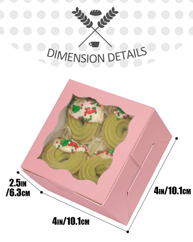 30 PCS 4x4x2.5 Inch Pink Bakery Box Window Macaron Small Donut Pastry Party gallery