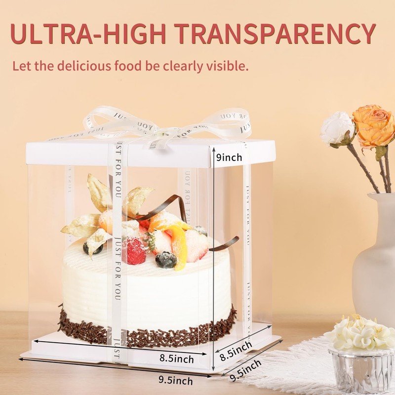 6Pcs Multi-Layer cake ，Large Cake PET Clear , 10" X 10" X 9" with ribbon and ... gallery