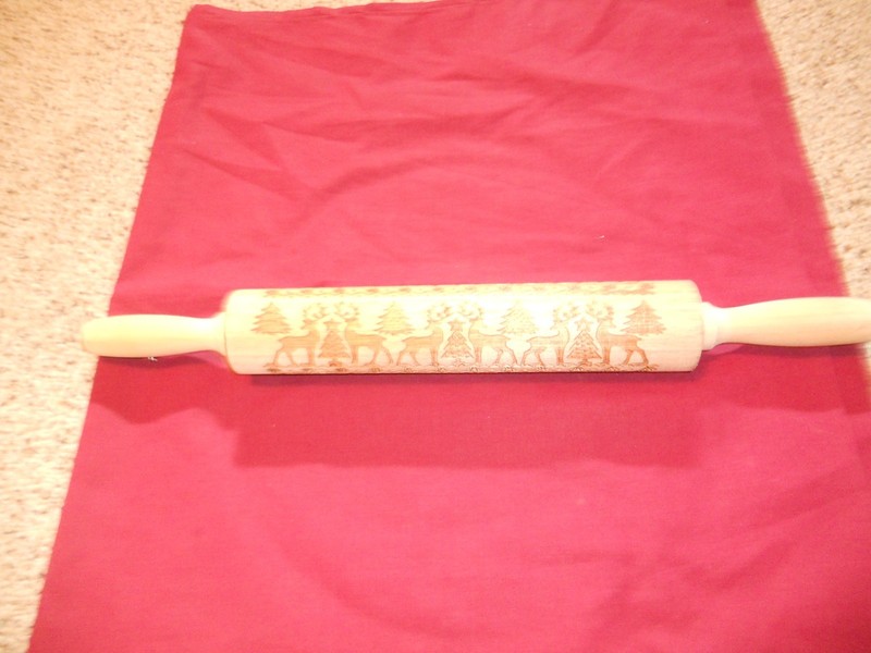 ROLLING PIN Wooden Carved Embossed Reindeer Christmas Holiday Trees Deer 17" gallery