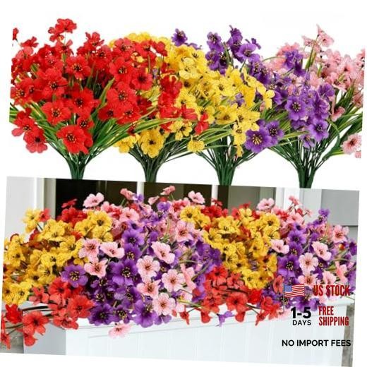 Artificial Mums Flowers for Outdoors, 16 Bundles UV 16PCS Mix 4 Colors