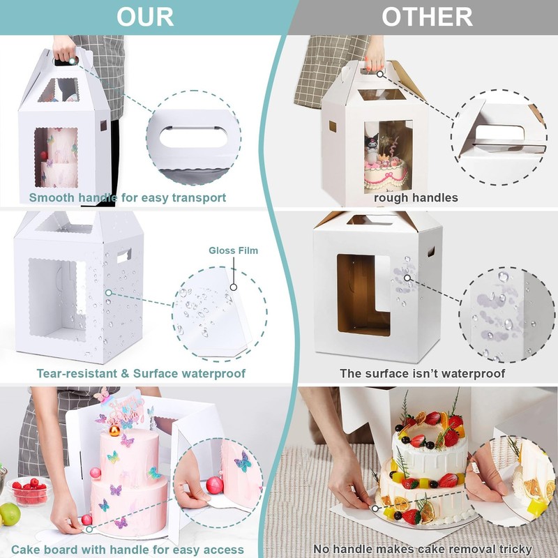 4 PCS Tall Cake Boxes Boards 12x12x14 Inch Large Tiered Carrier Containers gallery