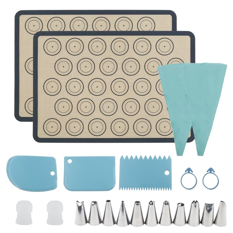 urmetimern Macaron Silicone Baking Mats Kit (23 Pcs set) 16.5”x11.4”, Gray