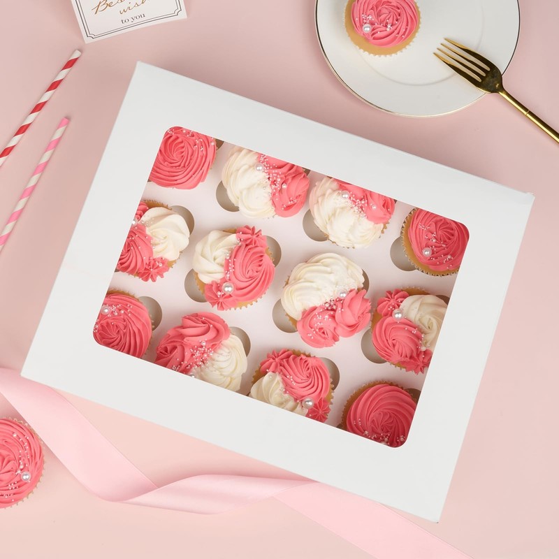 12 Count Cupcake Boxes 8 Pack Auto-Popup White Cupcake Containers with Window... gallery