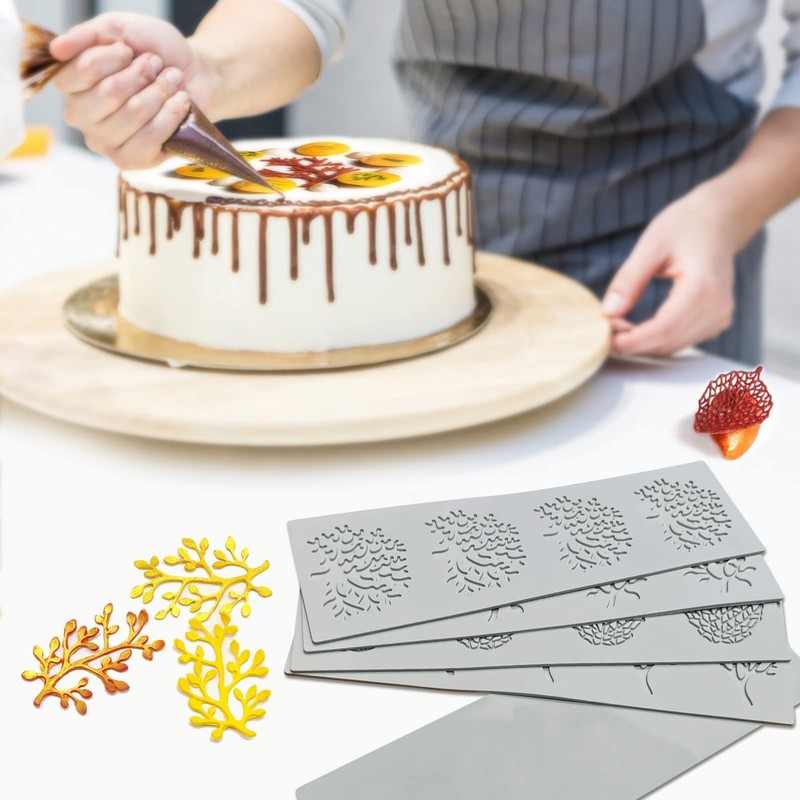 5PCS Leaf Molds Silicone Baking Fondant Tuile Molds, Hollow 3D large, Gray gallery