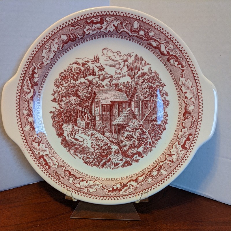 (3) Memory Lane Royal Ironstone Red Transferware Cake Plate USA 1965