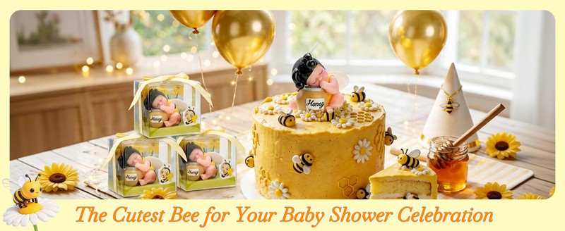 Bee Baby Shower Cake Topper Candles, Bumble Bee Cake Decorations for What Will gallery