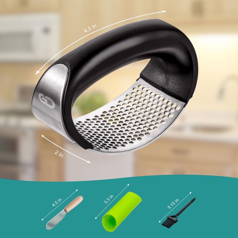 Garlic press rocker, crusher, mincer tool stainless steel with a Small, Black gallery