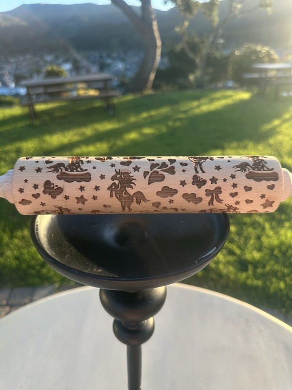 Wooden Embossing Rolling Pin Unicorn, Stars, Hearts Pattern With Handle gallery