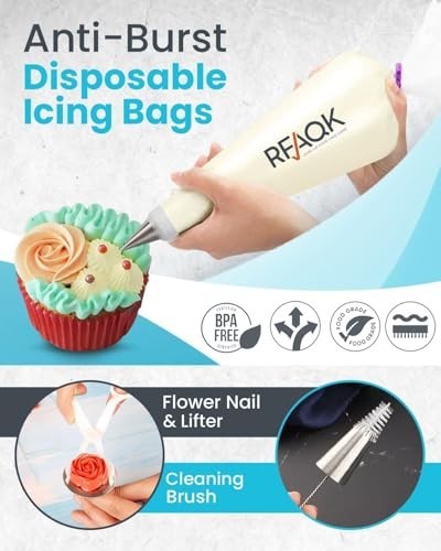 74-Piece Cake Decorating Kit with 48 Piping Tips, Anti-Burst Icing Bags & E-book gallery