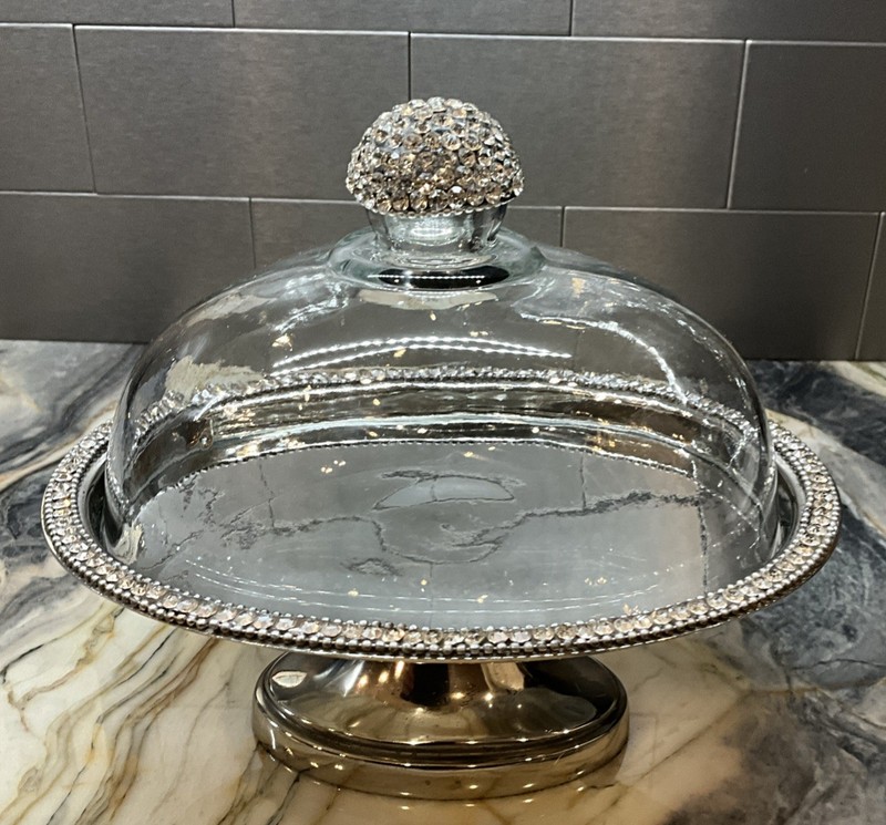 7” TAHARI FESTIVE RHINESTONE FOOTED CAKE CHEESE STAND