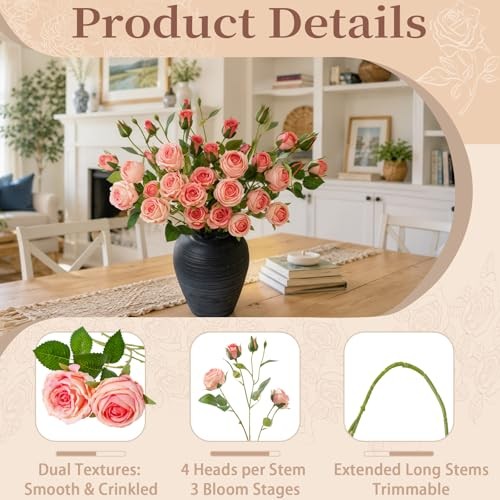 8 Pcs Roses Artificial Flowers 23.6" Silk Rose Bouquets Faux Flower Champagne gallery