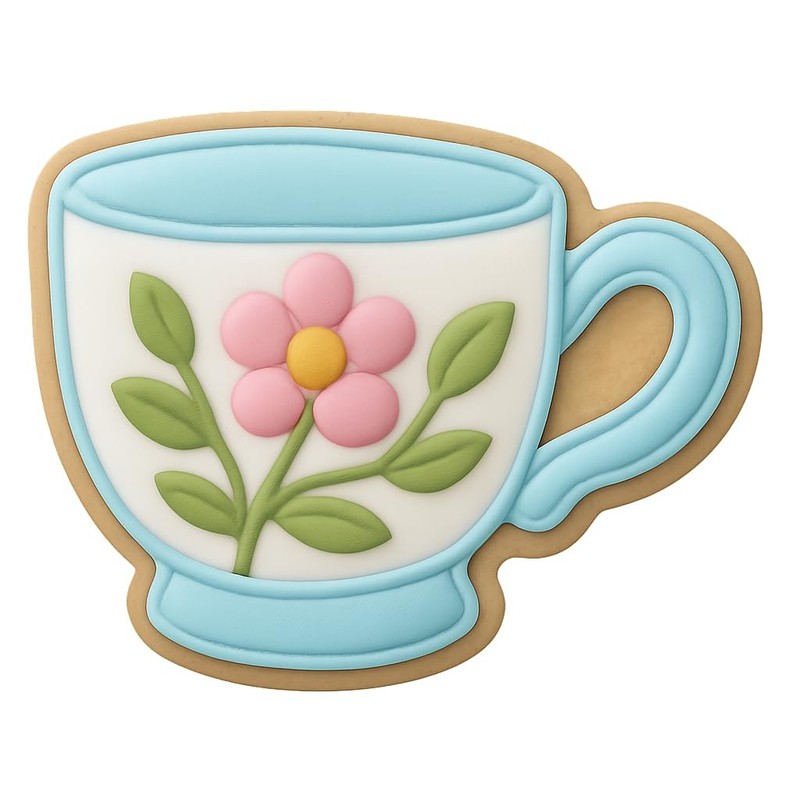 Floral Tea Cup Cookie Cutter & Stamp, Fondant & Clay - 4x3 gallery