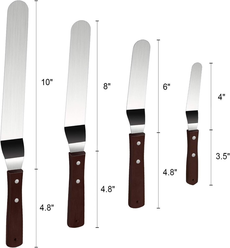 Cake Decorating Spatula Set Stainless Steel 4 6 8 10 Inch with Wooden Handles gallery