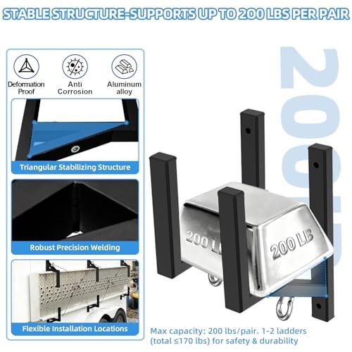 Cargo Trailer Ladder Rack-200lb Load-Carry 1-2 Ladders-Adjustable Black-2pc gallery