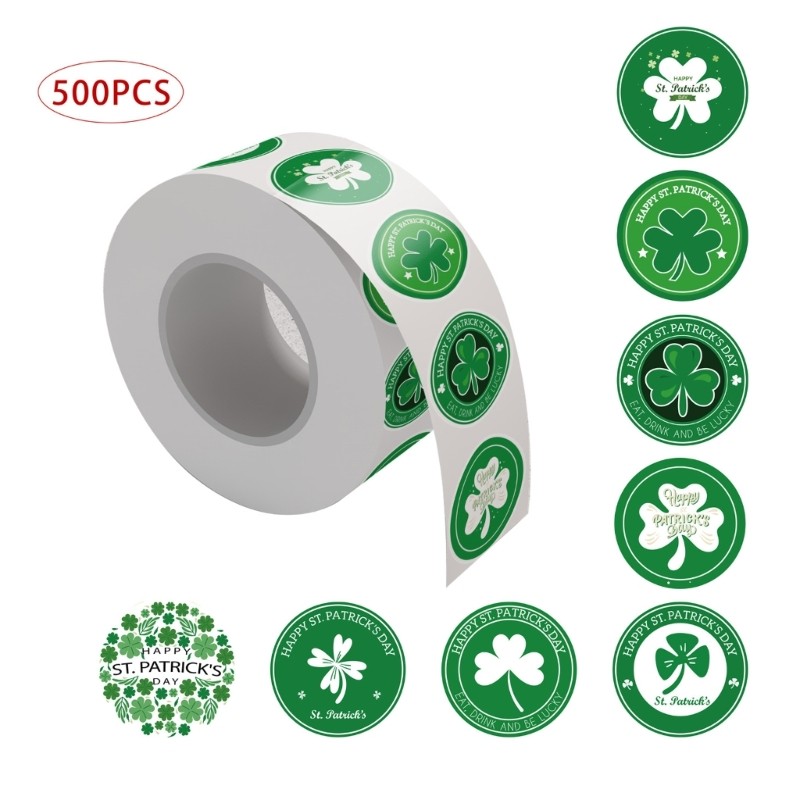 500x DIY Green-Irish Clover-Seals Sticker St.patrick Day Party Shamrock Stickers gallery