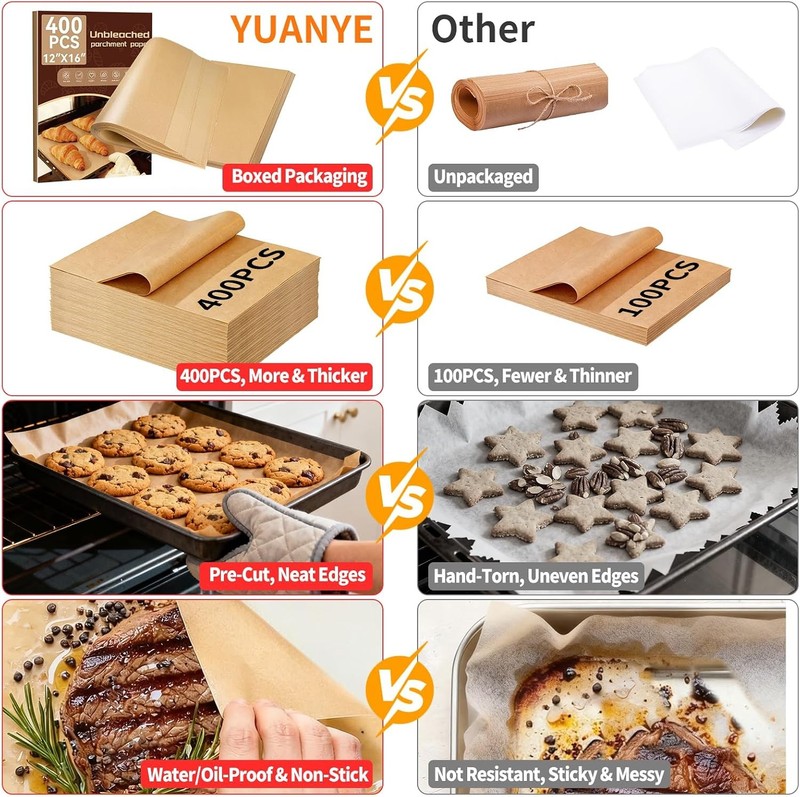 400PCS Parchment Paper Baking Sheets 12"x16" Unbleached Precut Half Parchment gallery