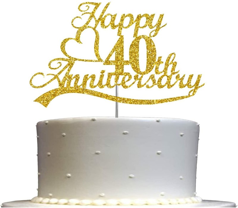 40th Anniversary Cake Topper Gold Glitter, 40 Wedding Anniversary Party Decorati