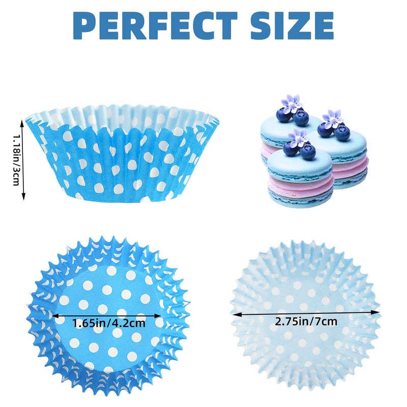 100 PCS Blue Polka Dot Mini Cupcake Liners Food Grade Paper Baking Muffin Cup gallery