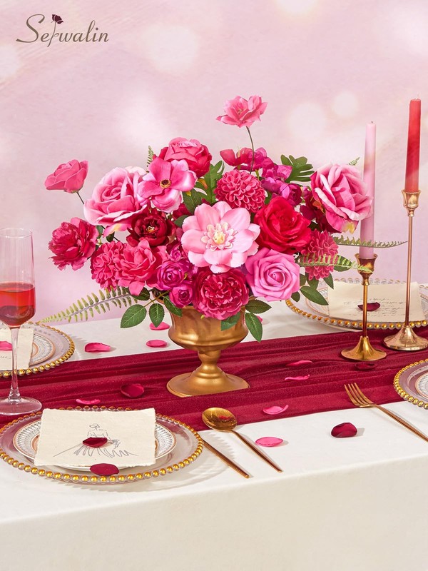 Serwalin Artificial Flowers Hot Pink Magenta Fake Silk Flowers For Diy Wedding gallery