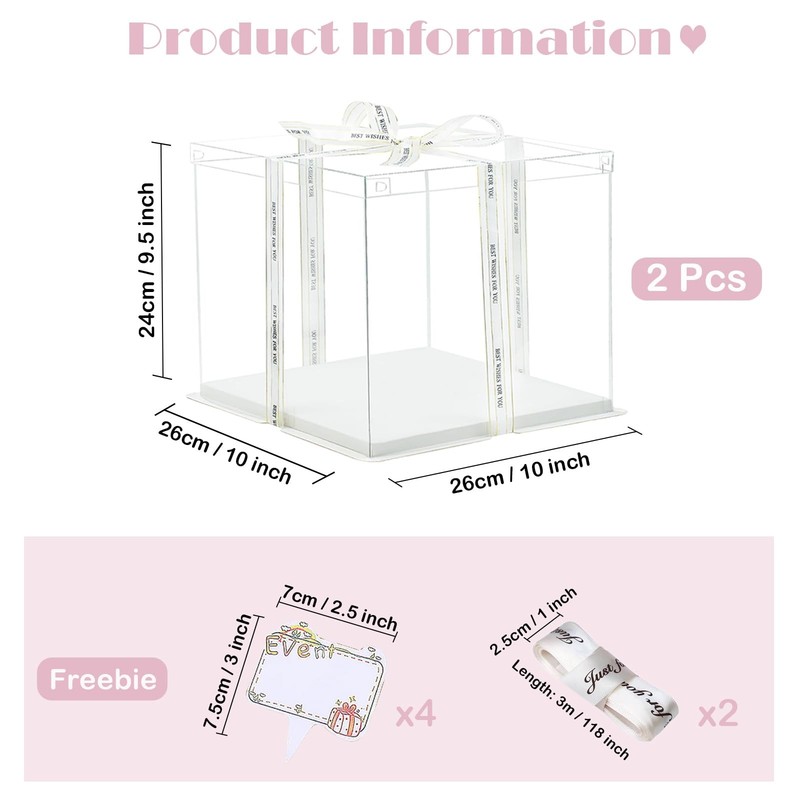 2 PCS White Clear Cake Box 8 Inch Transparent Carrier Lids Ribbon Packaging gallery