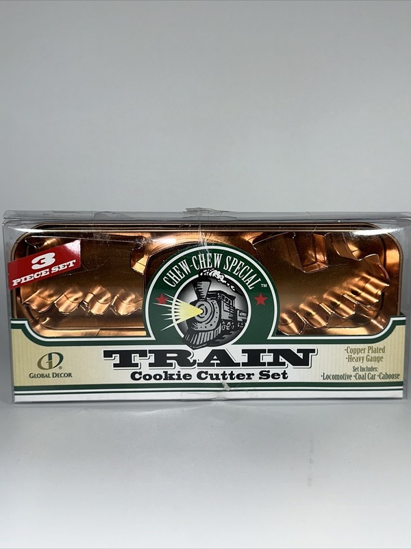 Global Decor Chew Chew Special Train Copper Cookie Cutter 3 Piece Set – New