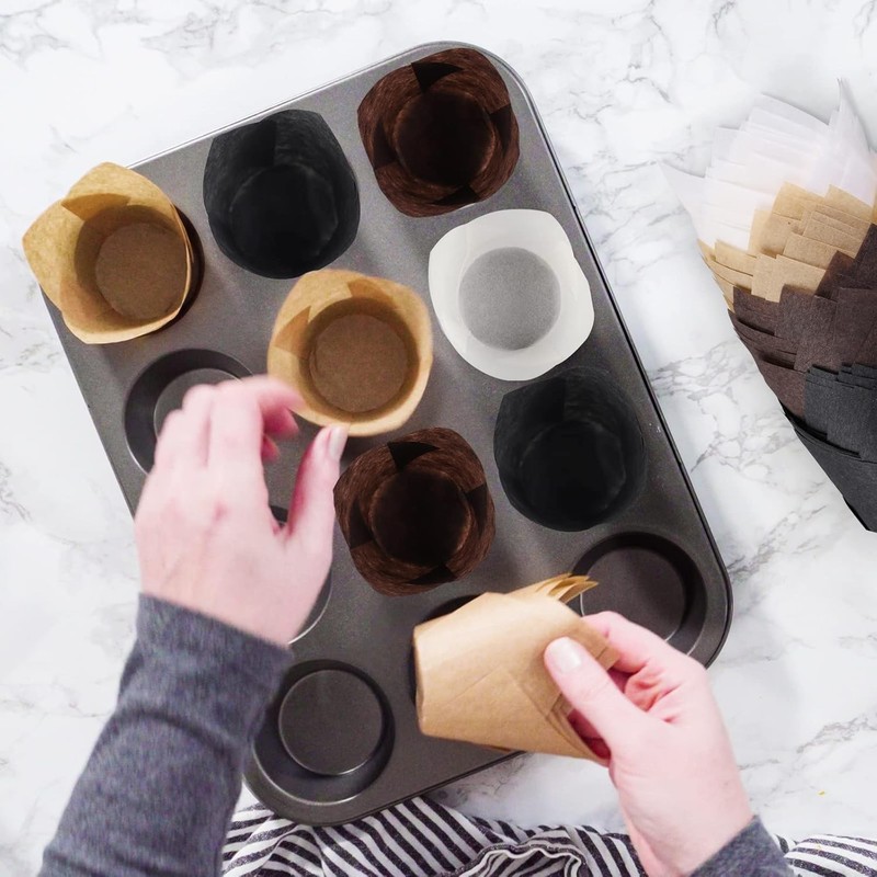 Mini Tulip Cupcake Liners, Greaseproof Baking Cups, 200 Pieces, Brown White gallery
