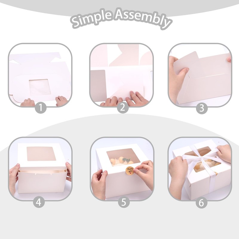 Cake Boxes 8x8x5 Inch White Bakery Window Pastry Cookie Pie Container 12 PCS gallery
