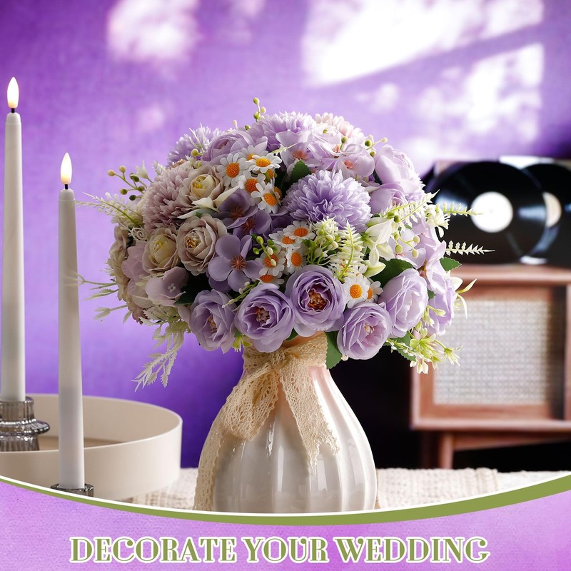 Tigeen 6 Bundles Artificial Bouquet Flowers Artificial Peonies Faux Roses Silk gallery