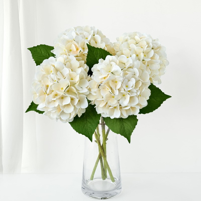 ZYTUYO Cream White Fake Hydrangea Artificial Flowers 4PCS For Home Decor H011