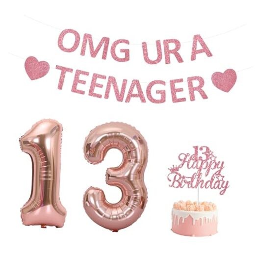 13th Birthday Decorations for girls,Rose Gold Glitter OMG UR A TEENAGER gallery