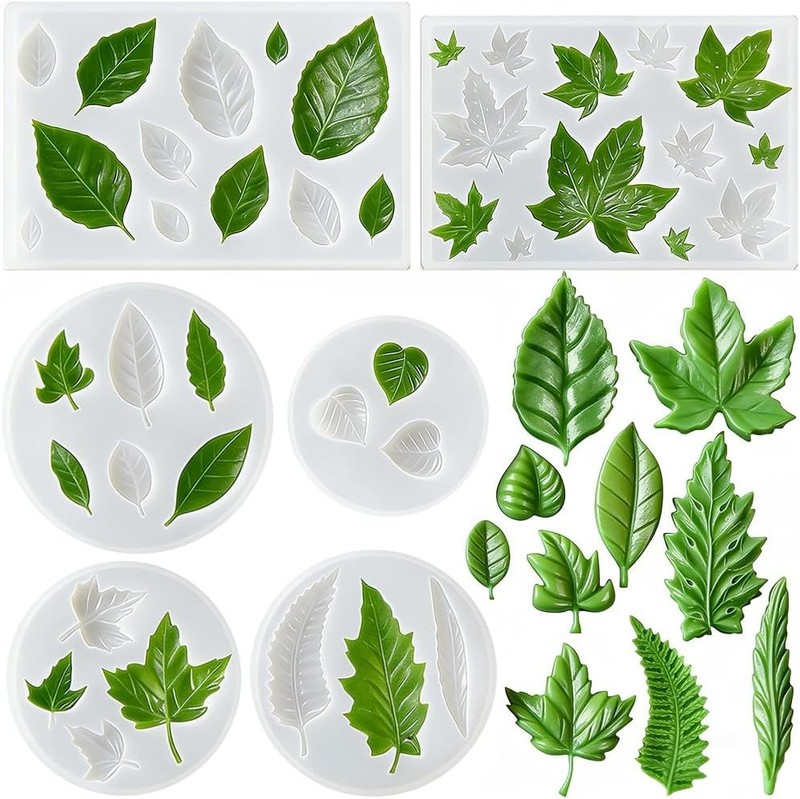 6Pcs Leaf Silicone Mold Cake Decoration Fondant Molds for Cupcake Topper