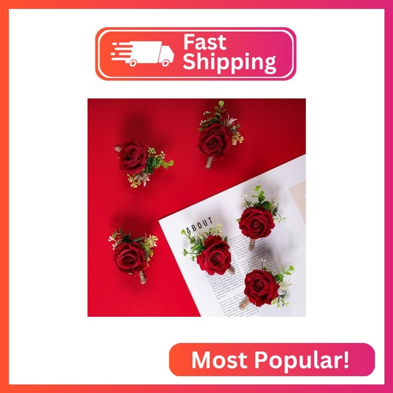 Gvhntk Ivory Rose Boutonniere for Men Wedding Set of 6 Groom Groomsmen Best Man gallery