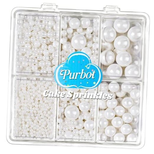 Pearl Sprinkles for Cake Decorating, 4 Sizes Sugar 130g/4.6oz, Cupcake, White