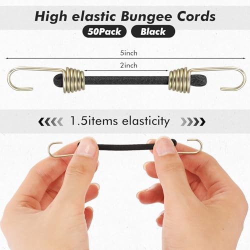 Pcs Mini Bungee Cords with Hooks Small Bungee Cords Short 2 Inch 50 Black gallery
