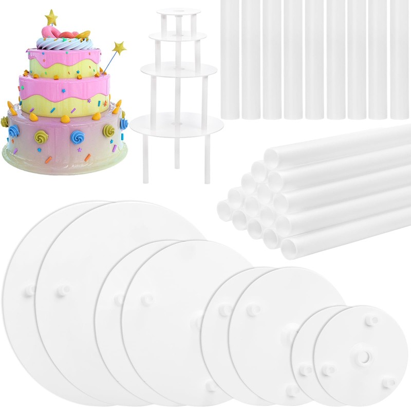 ZEAYEA 24 Pieces Cake Dowel Rods with 8 Separator Plates White