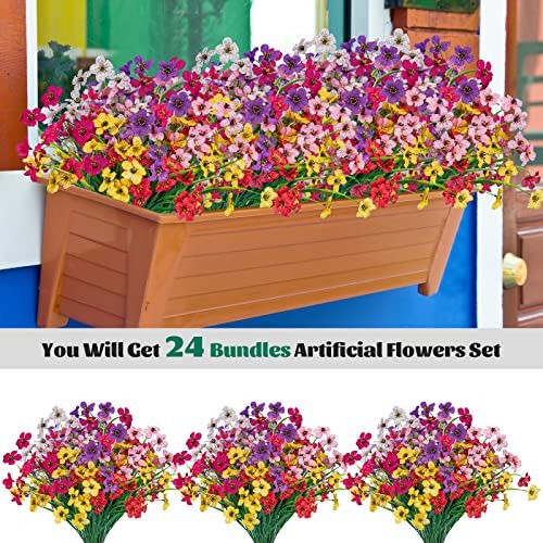 Lnoicy Pcs Artificial Flowers for Outdoor,Plastic Flowers 24 Mix Colors gallery