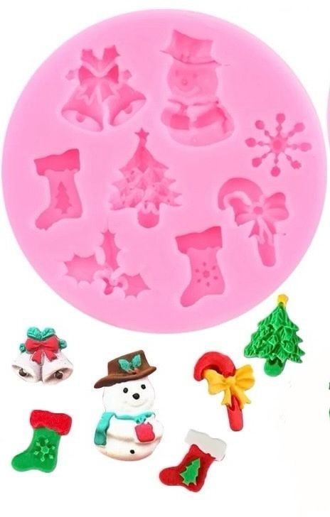 Christmas Silicone Mold Bell Holly Leaf Santa Reindeer Fondant Cake Decorating gallery