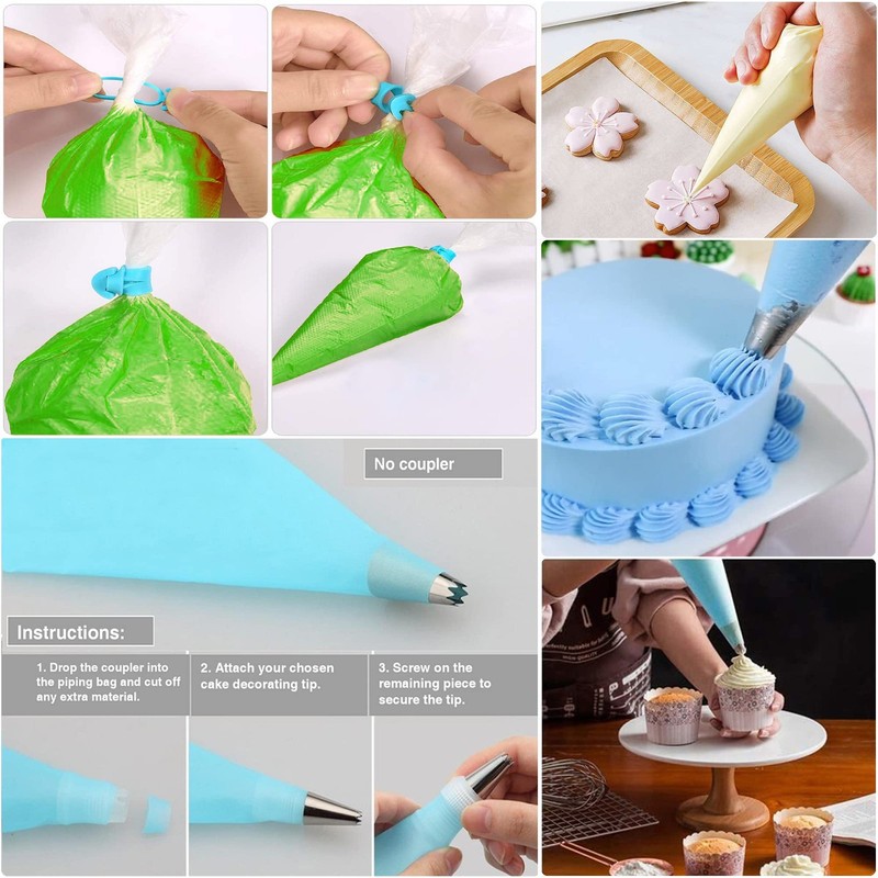 Makmeng Piping Bags and Tips Set - 50Pcs Cake 6.02*4.06*1.5inch, Blue gallery