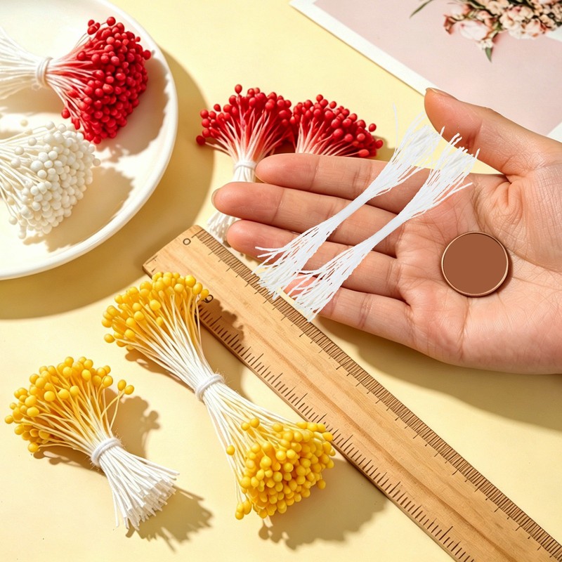 10mm Double Heads Flower Stamen, 100 Pcs Artificial Flower Stamen Pistil, White gallery