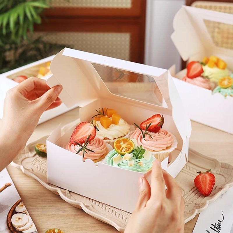 MUMULULU 14 PCS White Paper Cupcake Boxes with 4 Cavity Cookie Gift gallery