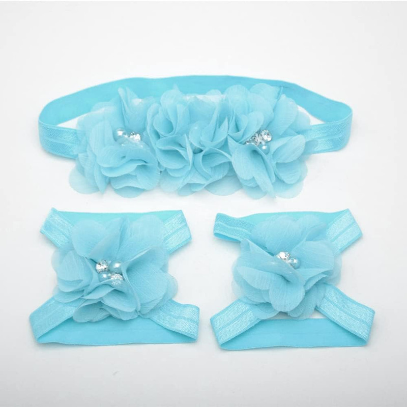 30 PCS Rhinestone Pearl Blue Chiffon Flower Sewing Fabric Appliques for Cloth…