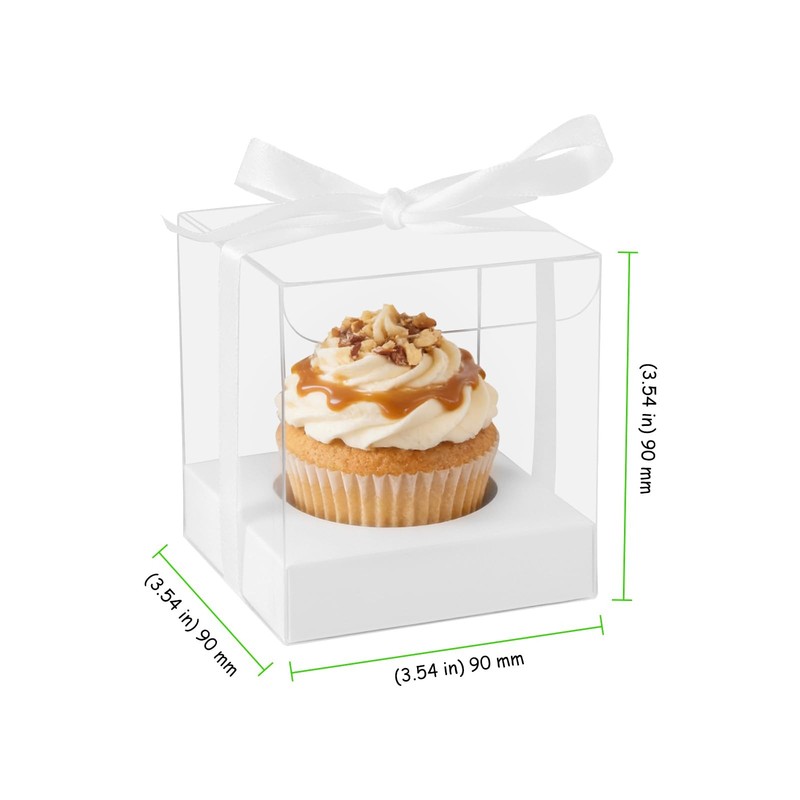 70 PCS Clear Cake Boxes 3.5 Inch Individual Plastic Cupcake Box with Ribbons gallery