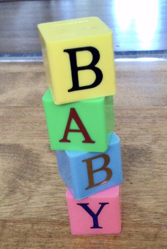 VTG Baby Blocks Cake Topper, Metallic Lettering, Four 1 1/4” Blocks, Hong Kong gallery