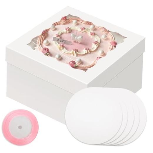 White 10x10x8 Cake Box, 4 Sets Cake Box with Window ＆ 4 Sets 10" White, 4pcs gallery
