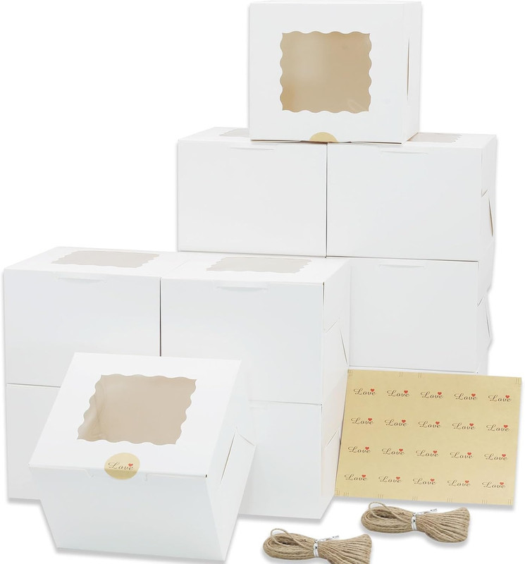 20 Pcs Cake Boxes 6X6X5Inch Bakery Boxes with Window White Cupcake Boxes