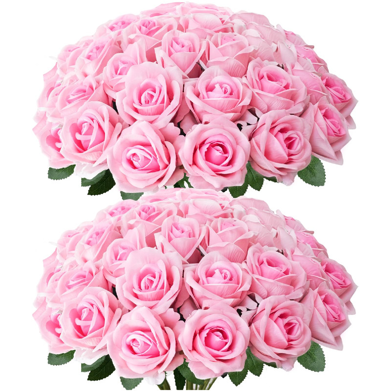 Cherica 50Pcs Pink Roses Artificial Flowers Stemsfake Roses Bouquet Fake