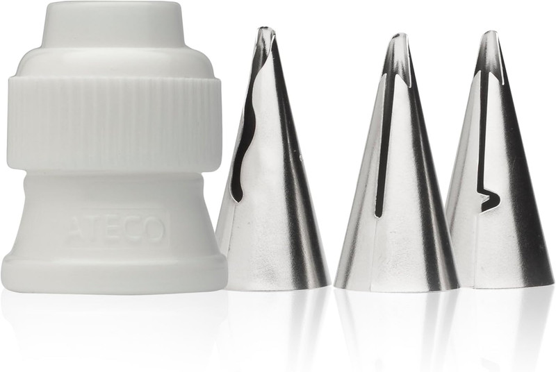 - 4 Piece Ruffle Decorating Tube Set, Includes Stainless Steel Tips: 030, 040, 0