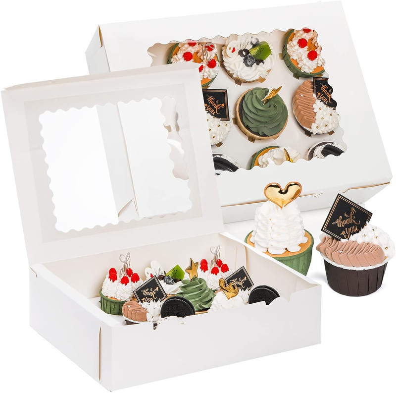 20 Pack Cupcake Boxes 12 Counts White Paper Cupcake Container Inserts &Window Ho gallery