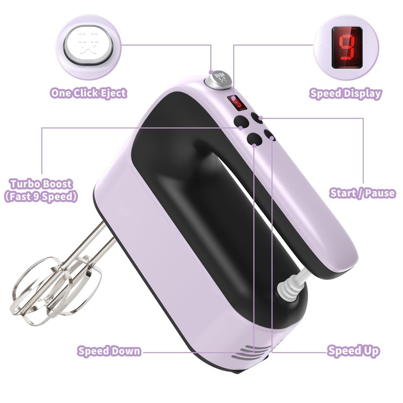 9-Speed Digital Hand Mixer Electric, 400W Powerful DC Motor, Hand Mixer Elect... gallery